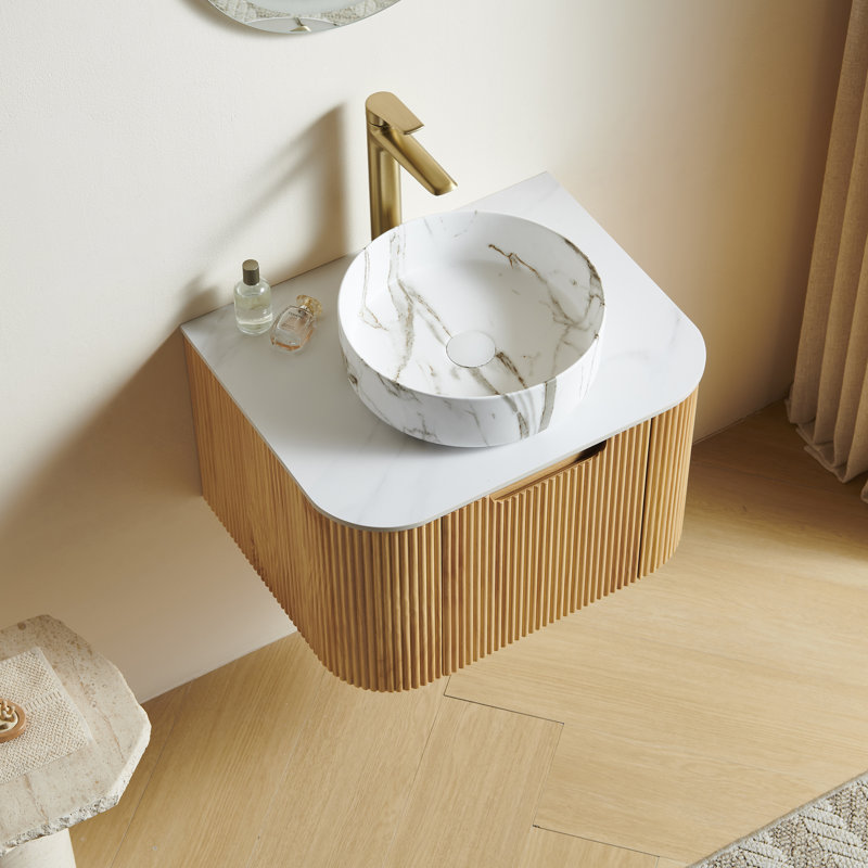 Meuble-lavabo de salle de bain mural 24 po avec lavabo Dina, Naturel