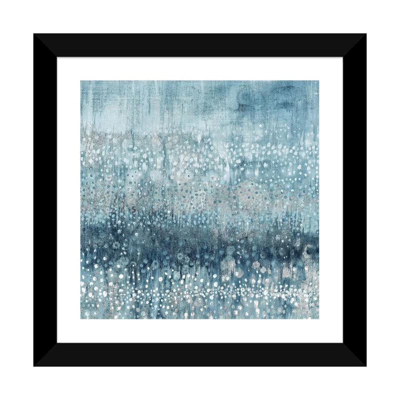 «Rain Abstract IV Blue Silver» par Danhui Nai - reproduction d'art, H 16 po x l 16 po x p 1 po, Papier encadré noir, Blanc