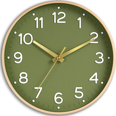 Wall Clock 14 Inch Silent Green Wall Clocks Battery Operated- Modern Non Ticking Analog Clock Decorative For Living Room Bedroom Office Kitchen