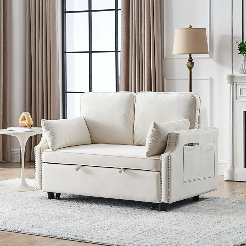 Canapé-lit en velours 50 po Tayllor, Velours beige