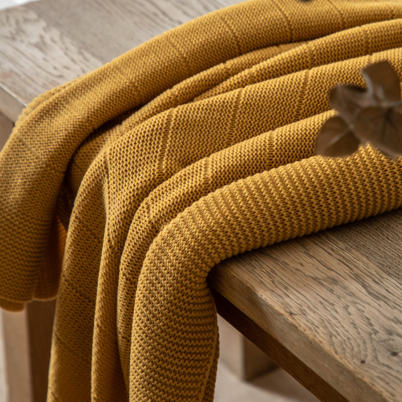Florence Knit Throw Taupe 1300x1700mm, Mustard