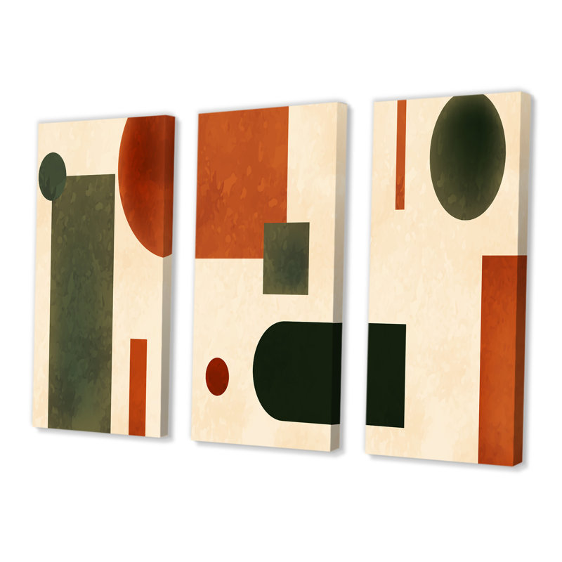 Ensemble de 3 formes géométriques aux couleurs rétro IV - Mid-Century Modern Art, L 36 po x H 28 po