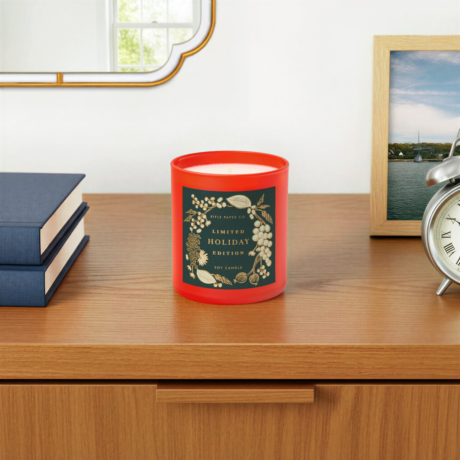 Rifle Paper Co. Holiday Scented Jar Candle with Glass Holder