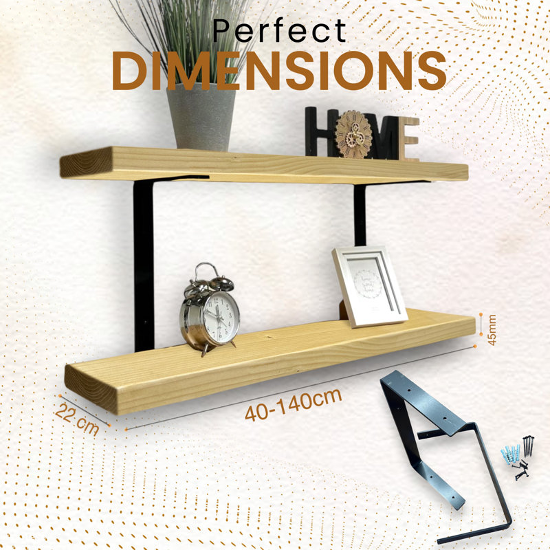 Ashlar Wood Floating Shelf, 4.5cm H x 100cm W x 22cm D, Antique Pine