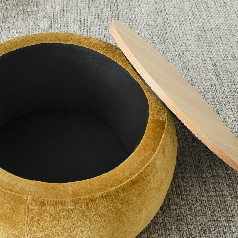Repose-pieds rond avec rangement, fonction 2 en 1, table de bout et repose-pieds, Jaune foncé