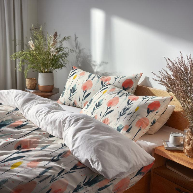 Ensemble de literie 3 pièces Boho - Ensemble de housse de couette et coussin décoratif Red Meadow Ikat