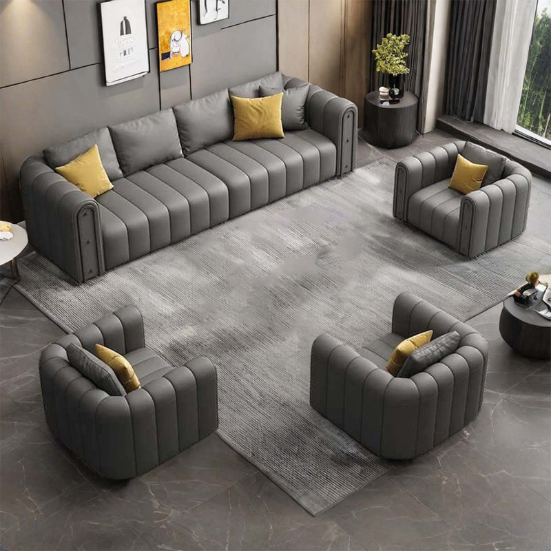 Ensemble de salon en similicuir 4 pièces Lorria, Similicuir gris