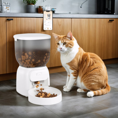 Distributeur d'aliments pour chat intelligent Smart WiFi - Distributeur d'aliments pour chats avec contrôle des applications jusqu'à 15 portions ((8 g / portion) 10 repas par jour, alimentation double pour animaux de compagnie pour chats / chiens (4 L /