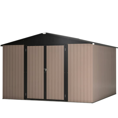Brown 10' X Metal Storage Shed With Lockable Door & Ventilation For Backyard Tools Outdoor Shed, Brown, Good Patio