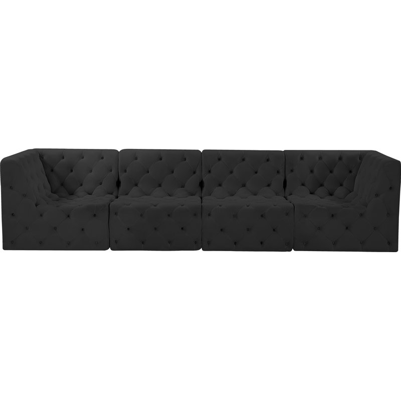 Canapé modulaire en velours à accoudoirs carrés Izzobella, Velours noir