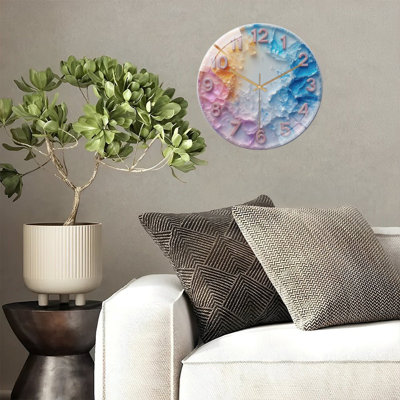 Clock Face With Colorful Textured Ice Art - 12'' Modern Glass Wall Clock
