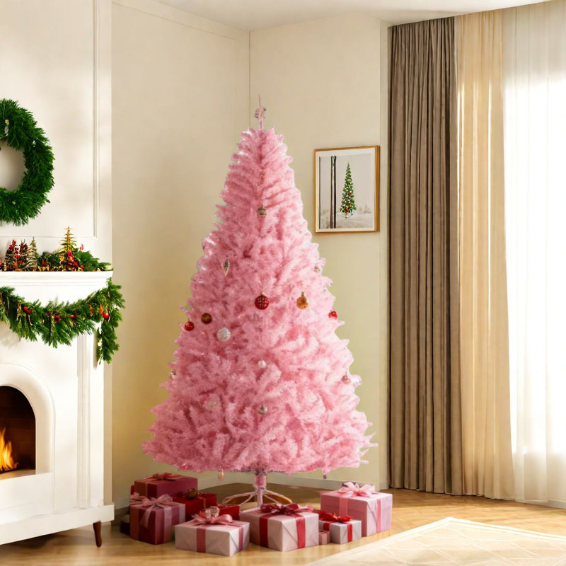 Arbre de Noël romantique rose, base en acier 7 pi, décoration intérieure