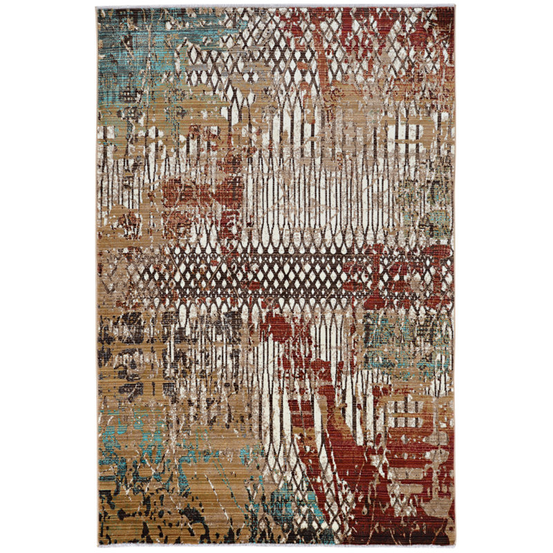 Crittenden Modern Abstract Jewel Tone Multicolor Area Rug with Short Fringe, Rectangle 8' x 11'