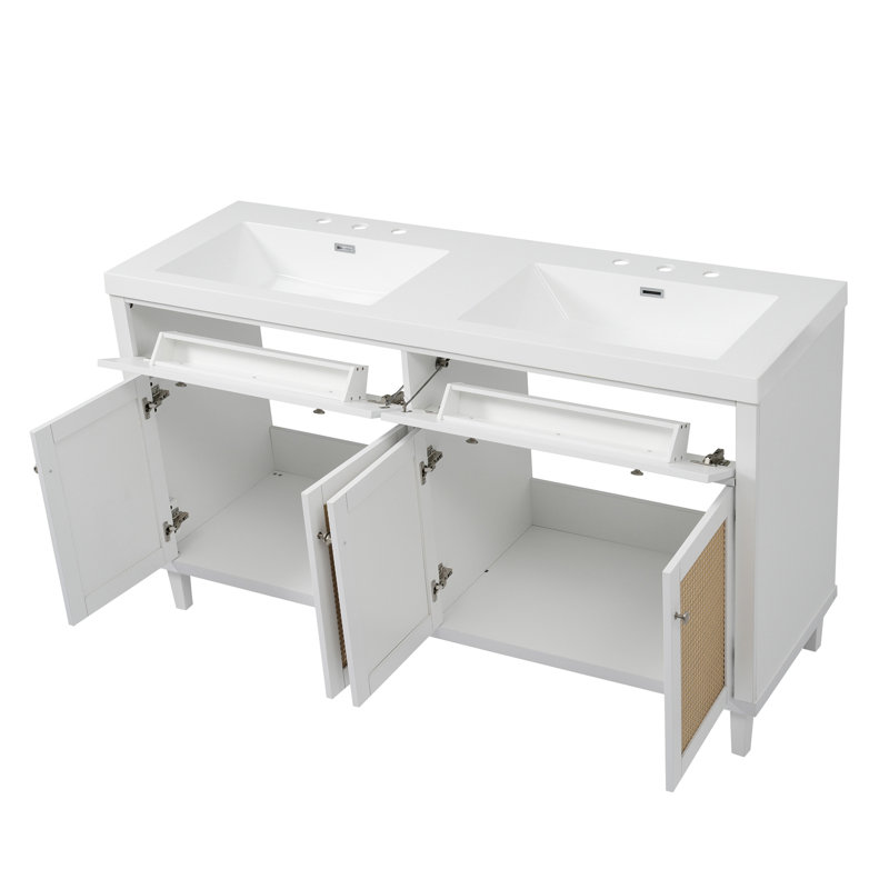 Meuble-lavabo 60 po avec double lavabo, Blanc / Brun