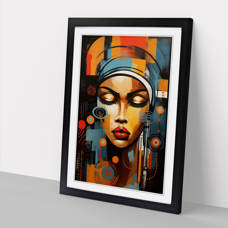 African Woman Abstract - Framed Print, 46cm H x 34cm W x 2cm D, Black Framed