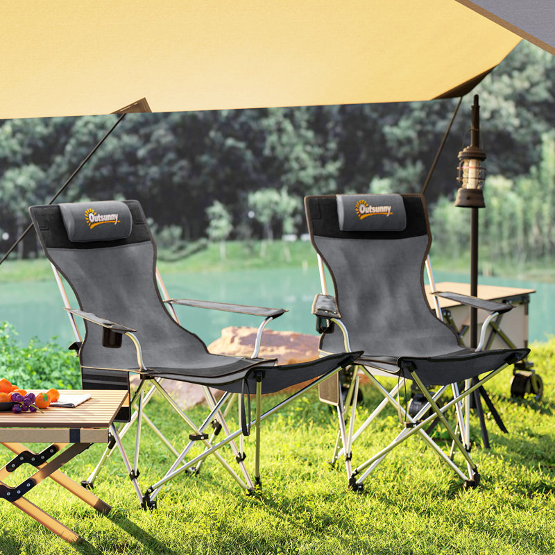 Folding Reclining Camping Chair, Grey/Black