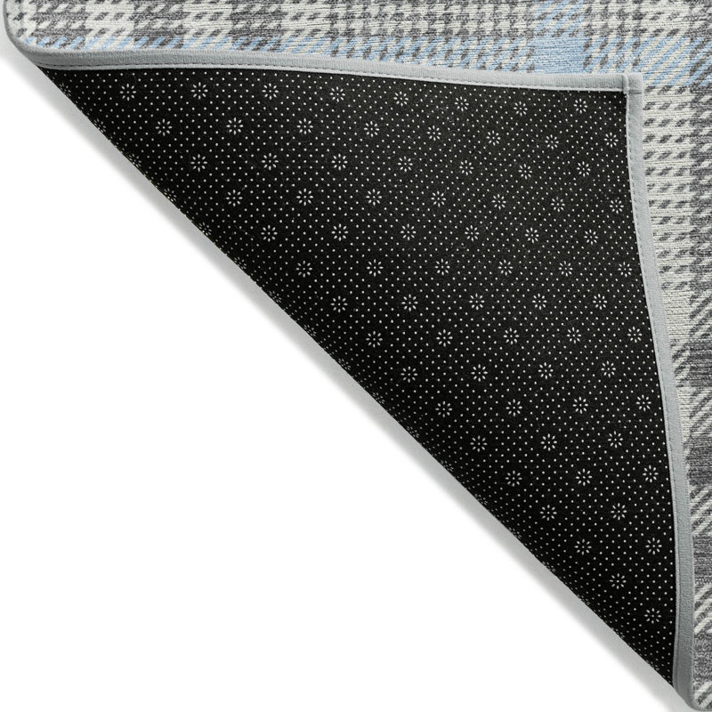 Gray Plaid Synthetic Washable Rectangular Area Rug 30" x 20"