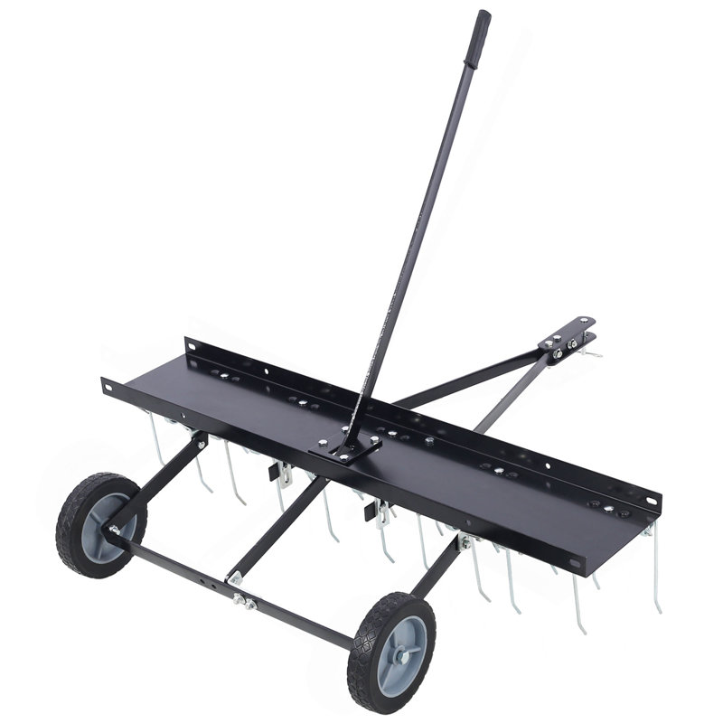 Balai de ramassage de 40 pouces derrière le déchaumeur, andaineur, andaineur de tracteur de pelouse, attache de remorquage de dents avec tondeuse, accessoires de tondeuse à gazon pour outils de jardin extérieur Entretien de la pelouse