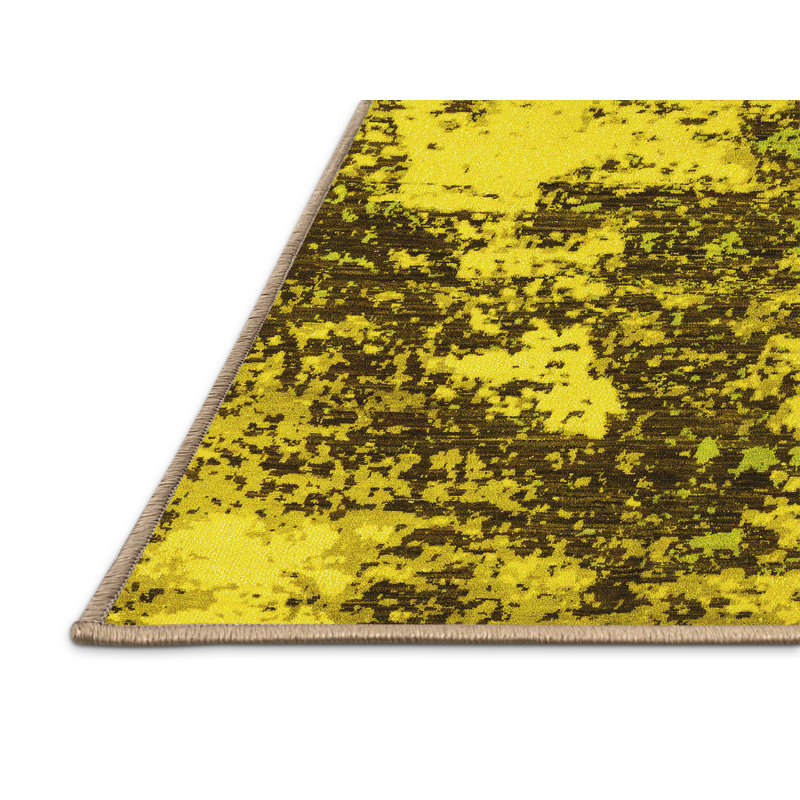 Tapis lavables à la machine Abstract 5376 - jaune, Rectangle 3 pi x 5 pi
