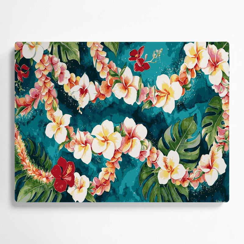 Art mural bleu hawaïen hawaïen Lei, H 16 po x l 20 po