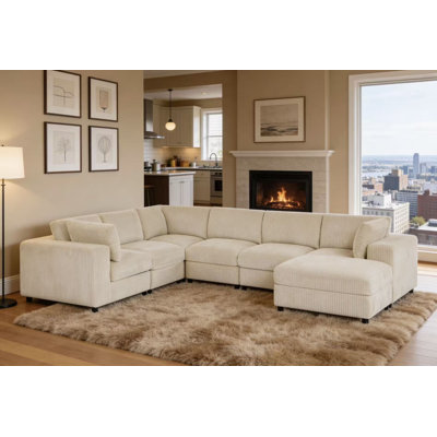 Amy-Grace 138" Wide Reversible Modular Corner Sectional with Ottoman