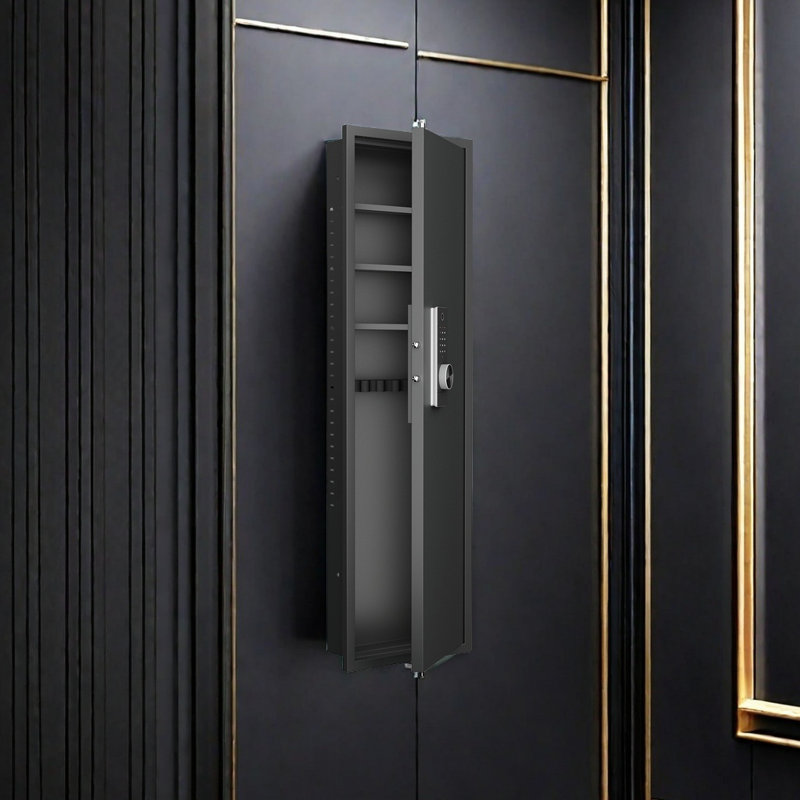 Hidden Wall Gun Safe With Passwod Touch Panel, Black, 53" H x 15.70" W x 4" D