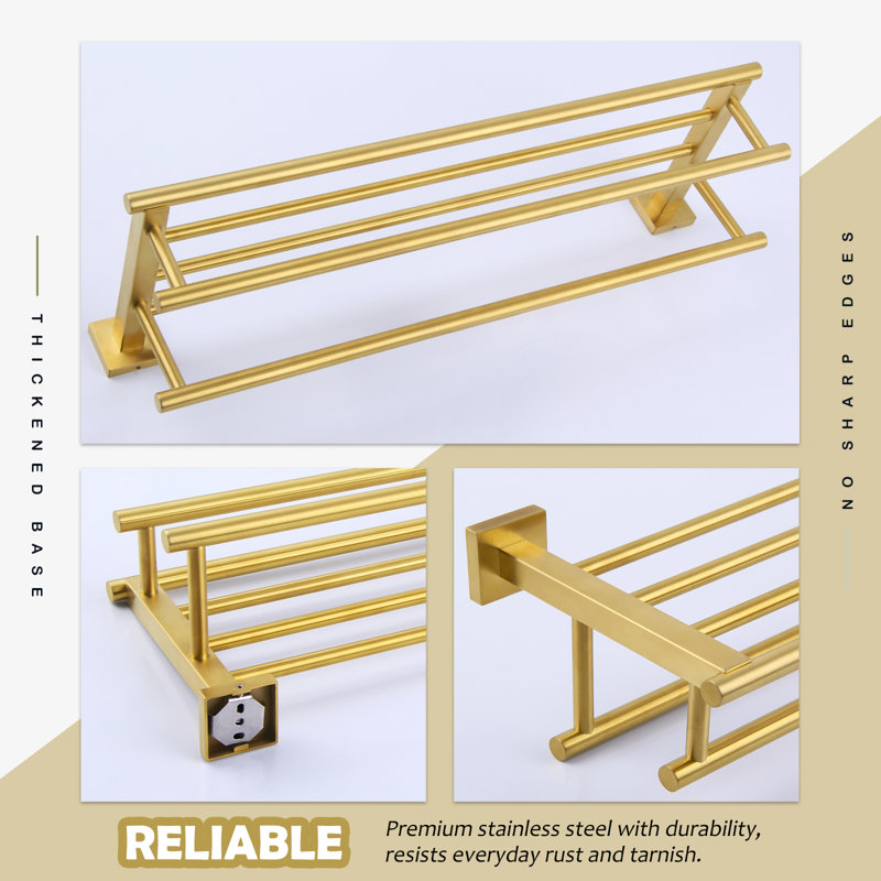 Porte-serviettes mural, Or brossé, H 5,13 po x l 23,62 po x P 7,9 po