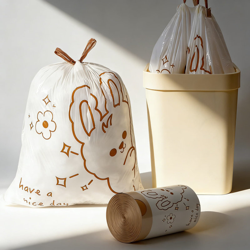 Mignons sacs à poubelle à cordon de serrage à motif de lapin, doublure de poubelle robuste résistante à la déchirure de 4 gallons pour salle de bain, chambre à coucher, bureau, 60 unités