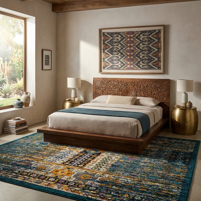 Tapis Kristen Naplate, Teal, Carré 7 pi 10 po