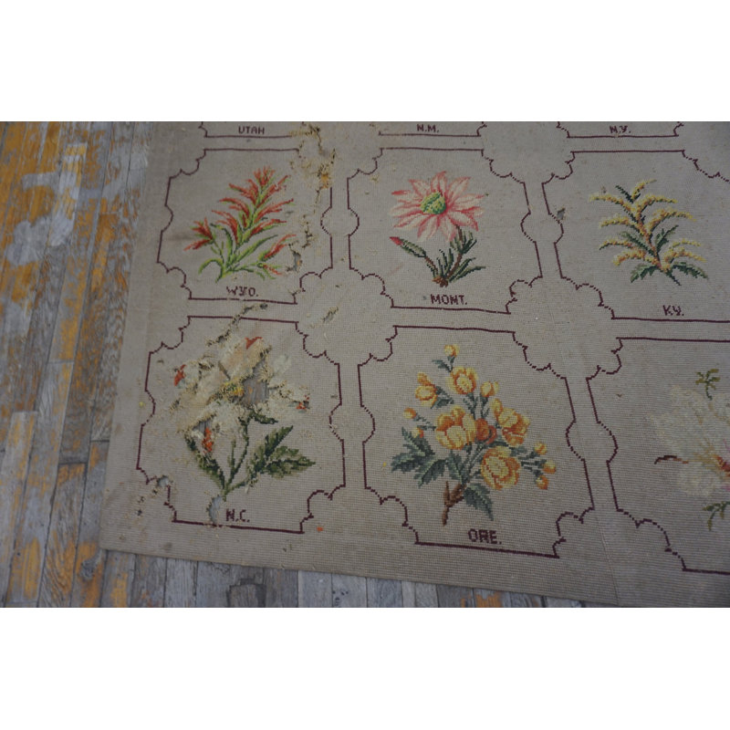 Antique Needlepoint English Stitched Rug