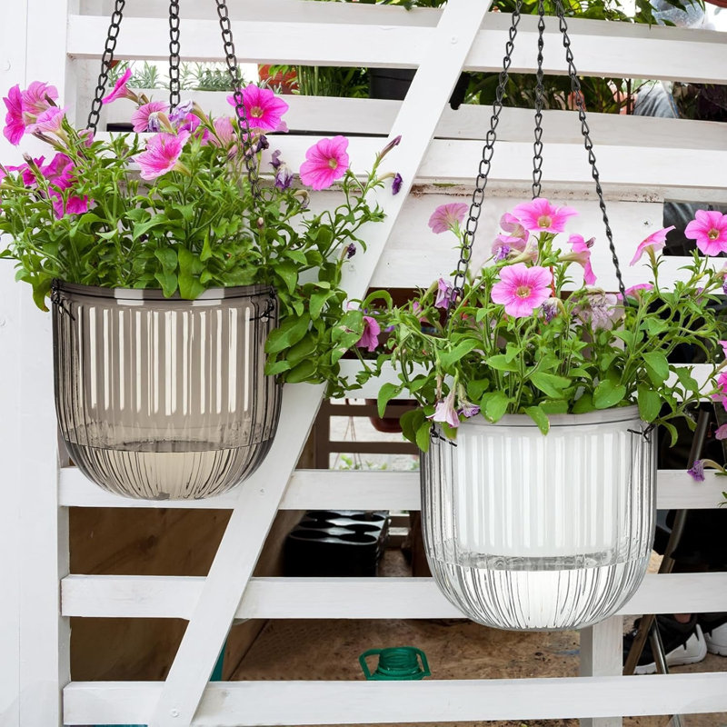 Ensemble de 4 jardinières suspendues à arrosage automatique gris transparent