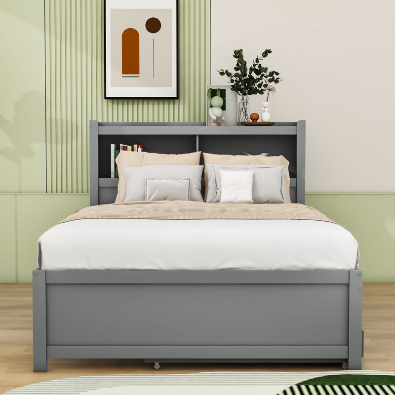 Lit plateforme avec rangement Caelib, gris