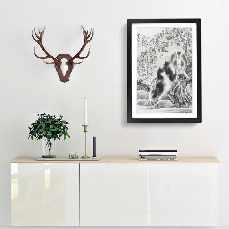 Rabbits by Kawanabe Kyosai - Picture Frame Painting Print, 65cm H x 48cm W x 2cm D, Black Framed