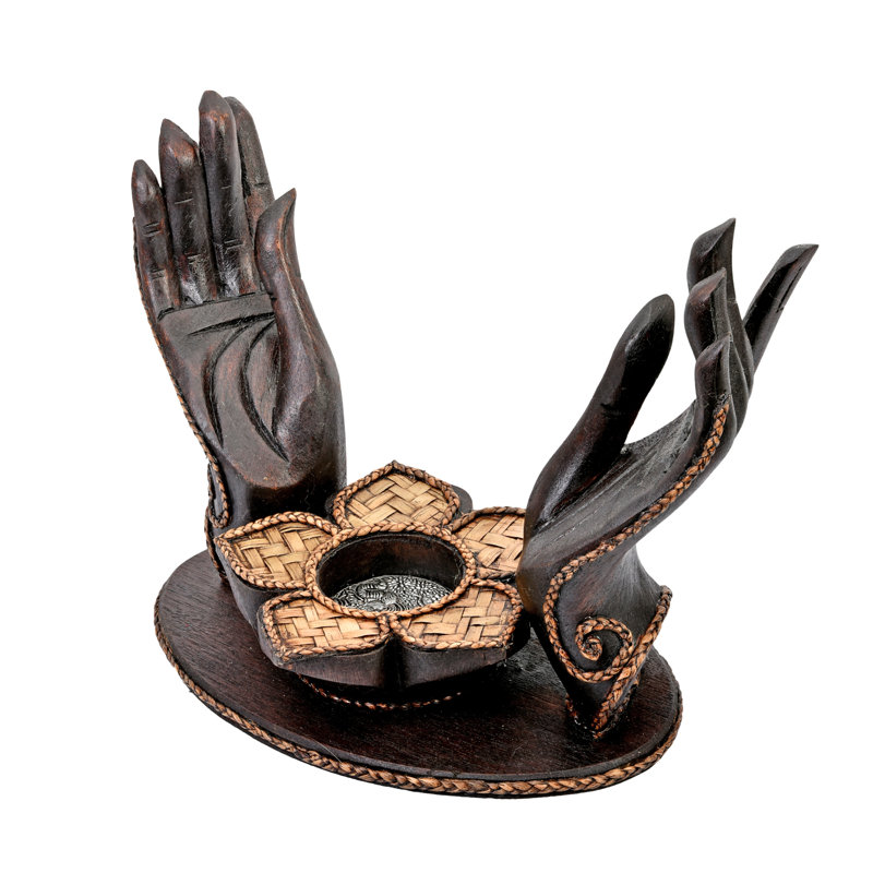 Paire de bougeoirs en bois de lotus