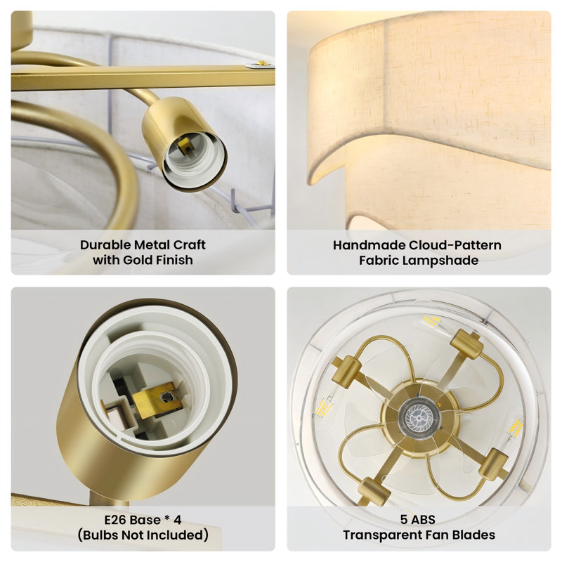 Ventilateur de plafond en cage 20 po avec abat-jour en tissu, ensemble d'éclairage et télécommande Boho