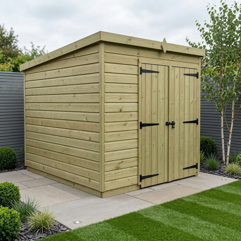 Total Sheds 6ft x 10ft Pent Garden Shed - Double Door - No Windows - Pressure Treated Timber - UK Manufactured
