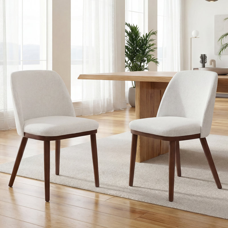 48cm H Fabric Upholstered Dining Chair Solid Wood Side Chair, Beige