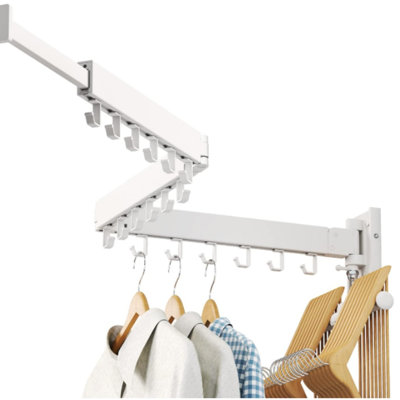 LIENAHU Drying Rack, Wall Mounted Clothes Rack, Aluminum, 220lbs Capacity, Foldable, White