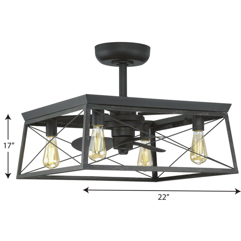 Matte Black 22'' Ceiling Fan with Chandelier Light Kit