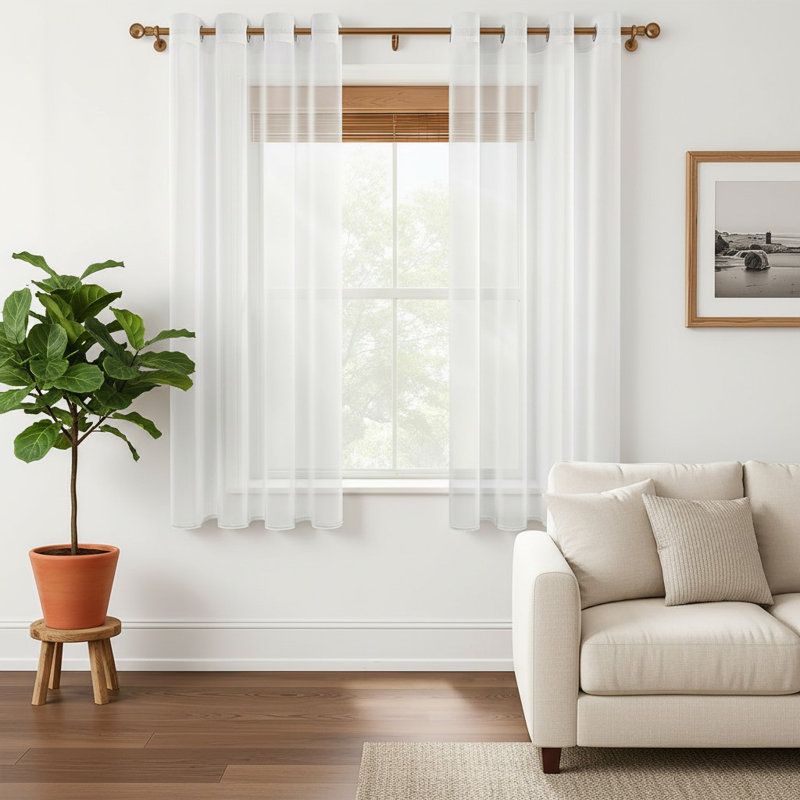 Faux Linen Sheer Curtain Panel Pair, White