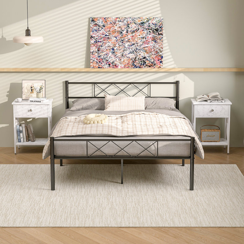 Kempst Steel Piece Bedroom Set, White, Queen