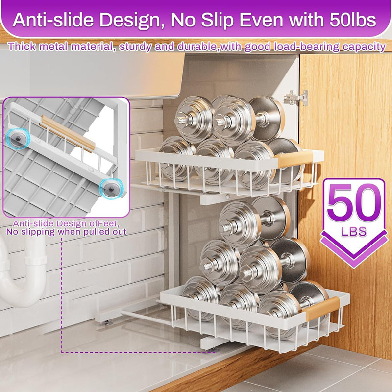 Rangement sous le lavabo, ensemble de 2 tablettes extensibles à 2 niveaux pour cuisine, salle de bain, buanderie, garde-manger