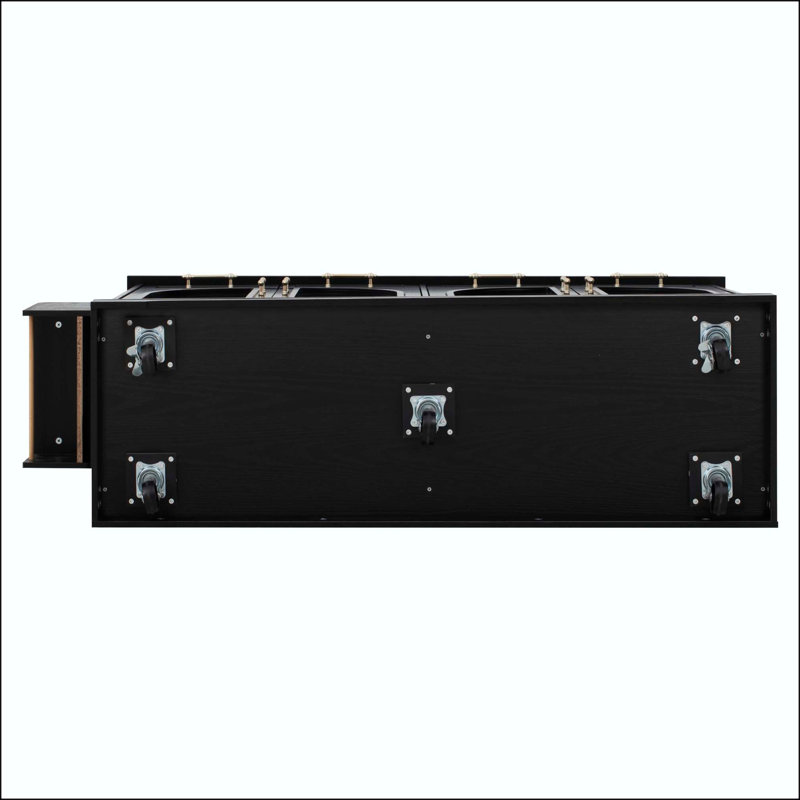 Îlot de cuisine 65 po avec porte en verre arquée, abattant, rangement et prise de courant, Noir