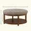 Grande table basse avec repose-pieds rond en lin avec rangement en bois | Idée de cadeau-789258634