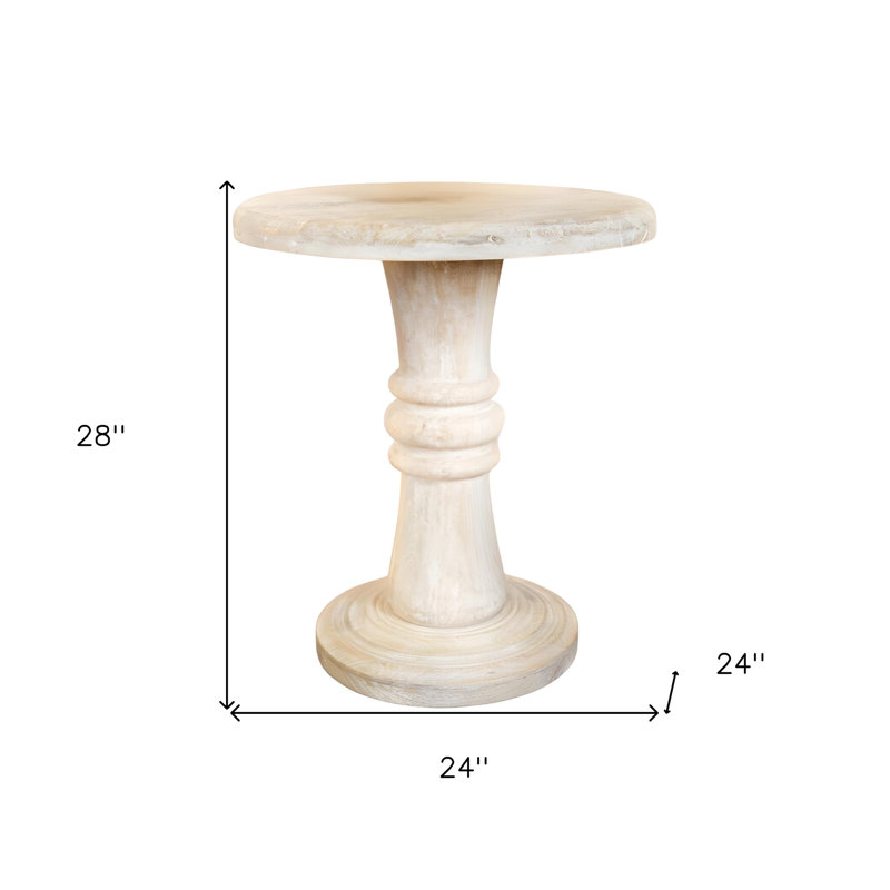 Table de bout ronde 28 po en bois massif vieilli blanc, Beige