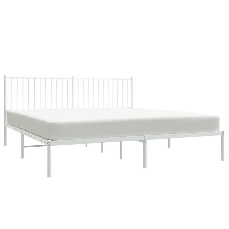 Metal Bed Frame with Headboard White, Super King (6')