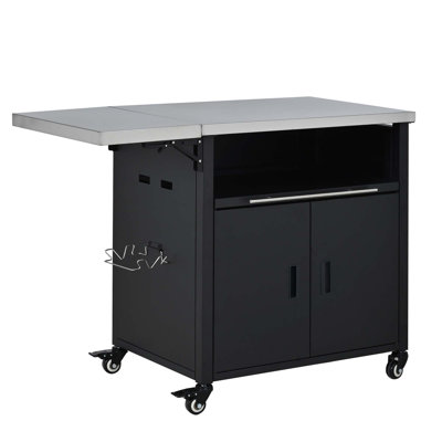 Foldable Outdoor Prep Station BBQ Cart, Kitchen Island Grill Cart With Trash Rack And Storage Space For Enhanced Cooking Convenience