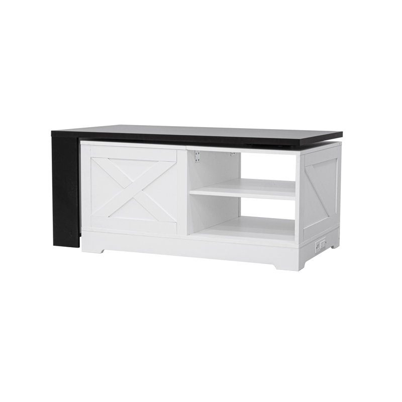 Table basse à plateau relevable avec portes de grange Farmhouse, Blanc ; noir