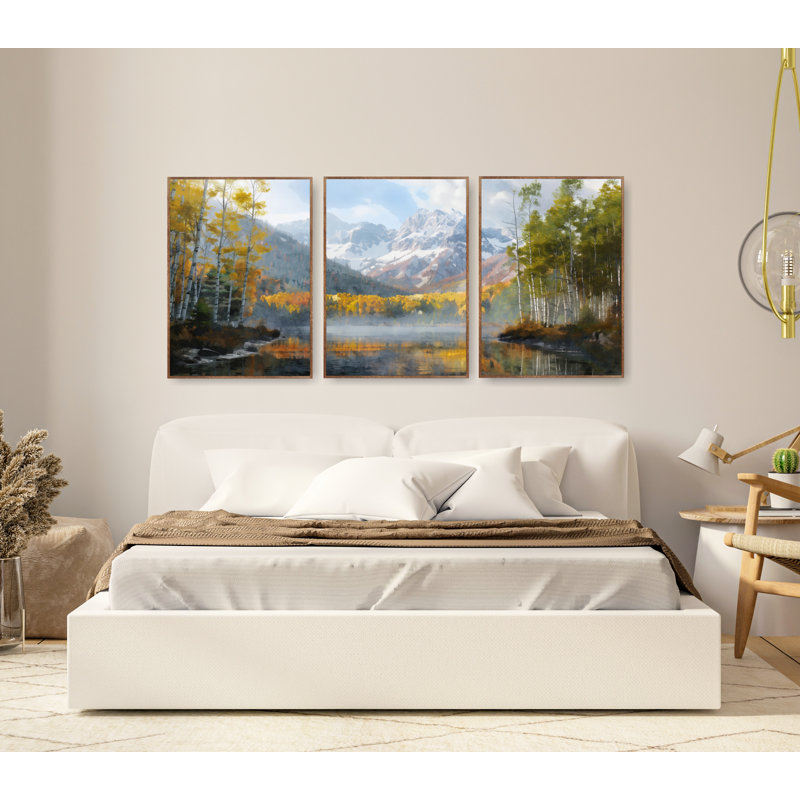 Colorado, reproduction de photo - Aspen, très grand ensemble de 3 affiches à l'aquarelle, Toile tendue