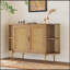 Élégante armoire de salle à manger courbée avec bordure dorée et portes en rotin tissé-1238785982